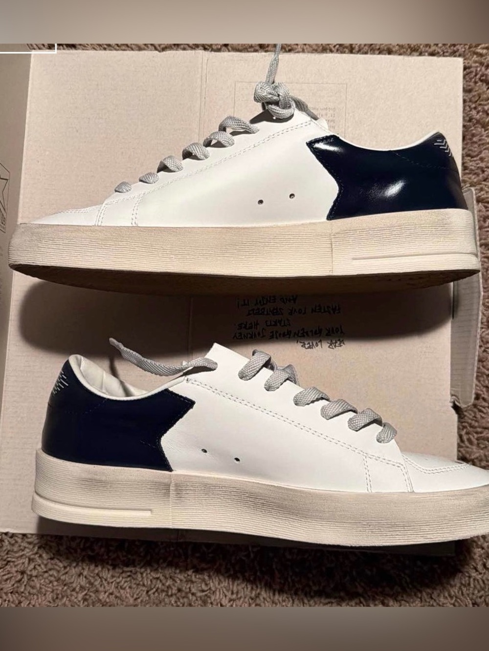 Golden Goose Stardan Sneakers in White with Ice-Gray Star and Navy Heel Tab - Picture 3 of 6